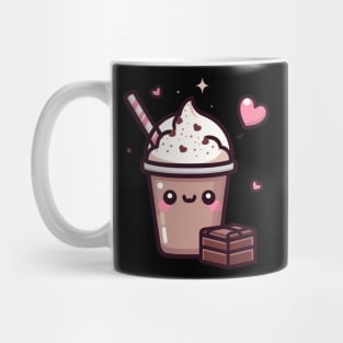 Kawaii Cute Chocolate Milkshake with Chocolate Bar and Hearts | Kawaii Food Art Mug